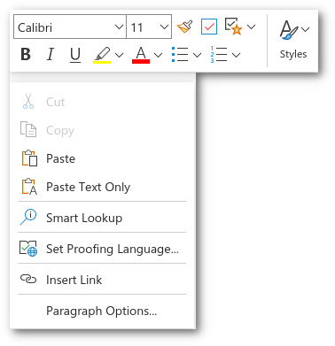 context menu showing paste options