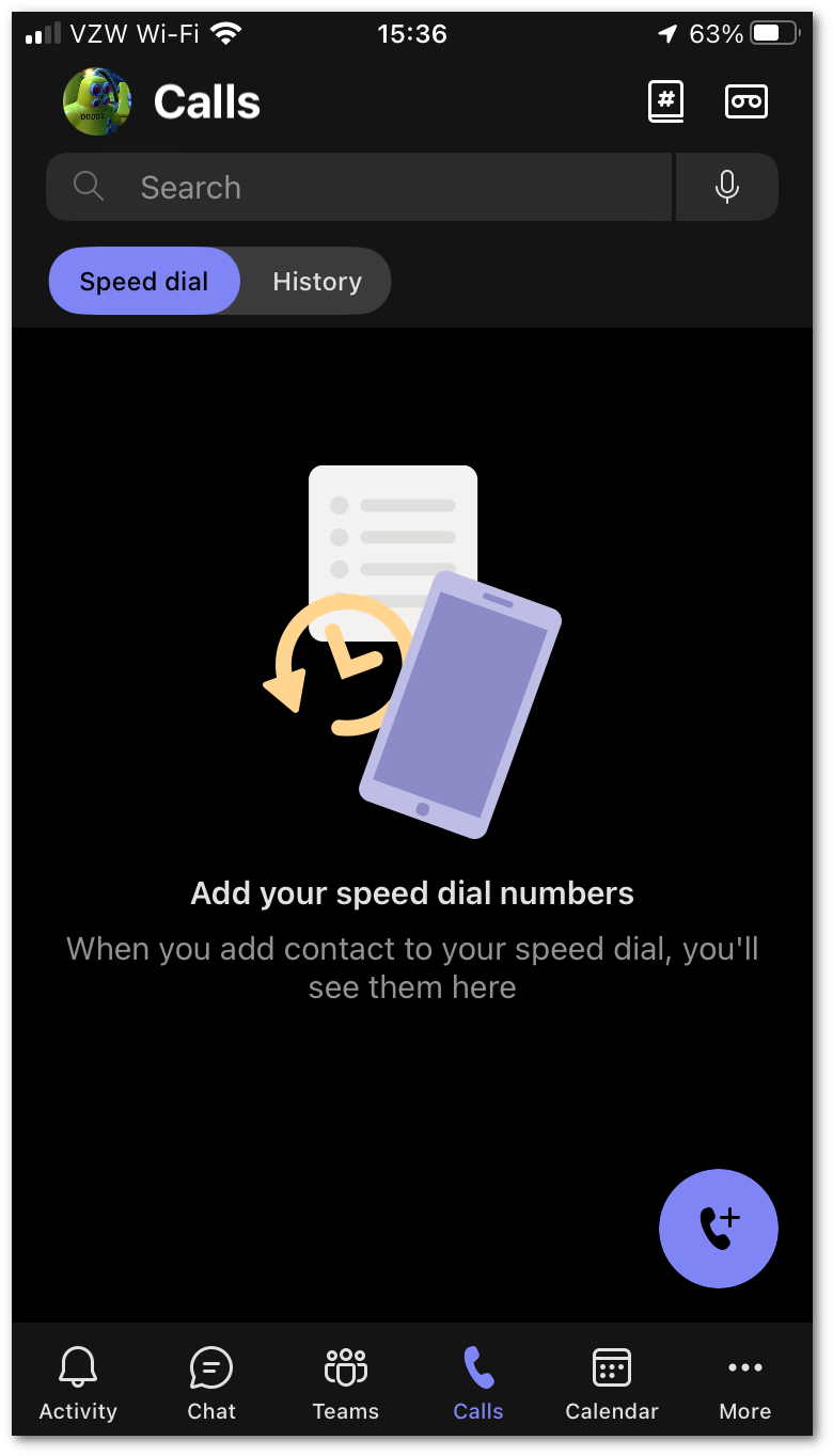 speed dial/calls screen